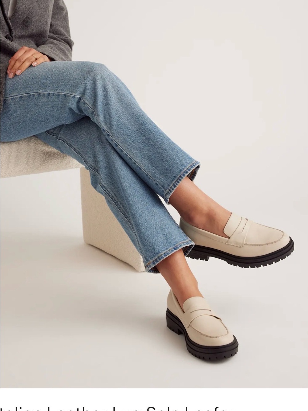 Quince Cream Leather Lug Sole platform Loafers
